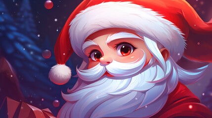 Wall Mural -  a close up of a santa clause wearing a santa hat and holding a bag of presents in front of a christmas tree.