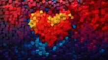  A Heart Made Out Of Many Different Colored Cubes With A Yellow Heart In The Middle Of The Middle Of The Image.