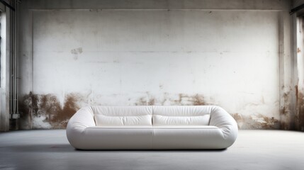 Poster -  a white couch sitting on top of a white floor next to a white wall in a room with lots of windows.