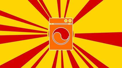Poster - Washer symbol on the background of animation from moving rays of the sun. Large orange symbol increases slightly. Seamless looped 4k animation on yellow background