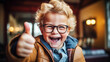 © mikhailberkut - Image of a happy child with thumb up. The concept of good luck and good mood