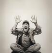 © Jason - Old man sitting with his legs crossed yelling to stop.