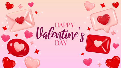 Poster - Happy valentine's day banner template. 3D hearts valentine vector illustration