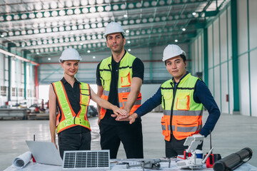 Industrial Engineer checking inventory about solar cell at warehouse for import, and export industries. Logistics Expert Overseeing Shipping and Distribution Operations.