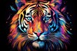 Tiger head with abstract colorful background. Vector illustration. Psychedelic design, Tiger. Abstract, multicolored, neon portrait of a tiger looking forward, AI Generated