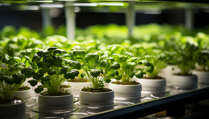 Canvas Print - Fresh organic vegetables grown in a greenhouse using hydroponics technology generated by AI