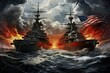 The battle of the American Navy. The battle of the American Navy, usA VS Russia war, AI Generated
