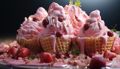 Wall Mural - Freshness and sweetness on a plate homemade berry ice cream generated by AI