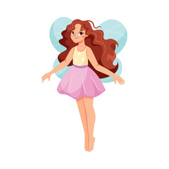 Canvas Print - Beautiful Fairy and Pixie in Pink Dress with Wings Vector Illustration