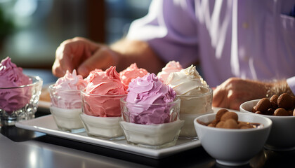 Canvas Print - A man hand holding a homemade ice cream dessert generated by AI