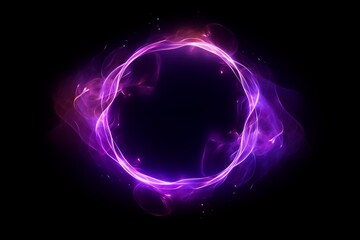 Wall Mural - purple yellow color glowing geometric smoke circle on black background