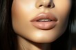 close up of beautiful lips. skin and plump lips with natural makeup. part of face. make-up concept.