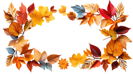 Wall Mural - fall leaves frame, botanical corner border with orange foliage. autumn-themed design. isolated on tr