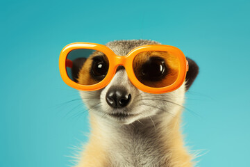 Poster - A close-up photograph of a meerkat wearing stylish sunglasses. This picture can be used to add a touch of humor and personality to any project or design