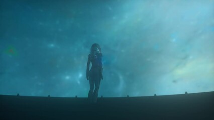 Wall Mural - alone astronaut in space. space view. realistic 4k animation