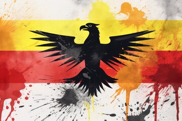 Poster - A painting of a black bird against a vibrant red and yellow background. This striking artwork can be used to add a bold and colorful touch to any design project.