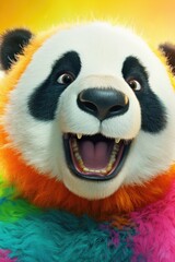 Poster - A close up photograph of a smiling panda bear. Perfect for adding a touch of cuteness and joy to any project or design.