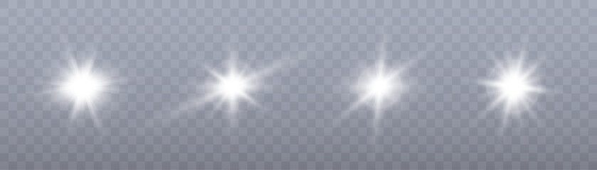 Poster - White glowing light explodes on a transparent background. Bright Star. Transparent shining sun, bright flash. Vector graphics.	
