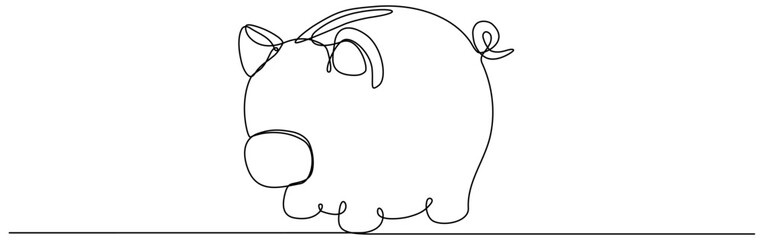 Piggy bank continuous one line drawing. Saving money concept. Vector hand drawn illustration.