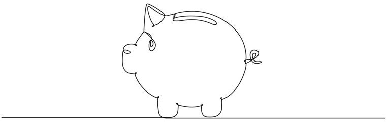 Wall Mural - Piggy bank continuous one line drawing. Saving money concept. Vector hand drawn illustration.