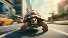 Speedy Turtle Runs Through The City