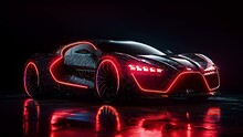 Supersport Car With Dark Background, Led Lighting. Created With Generative AI.