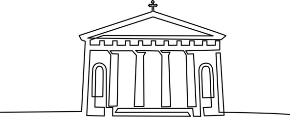 Wall Mural - Catholic Church building. Continuous one line art drawing style.