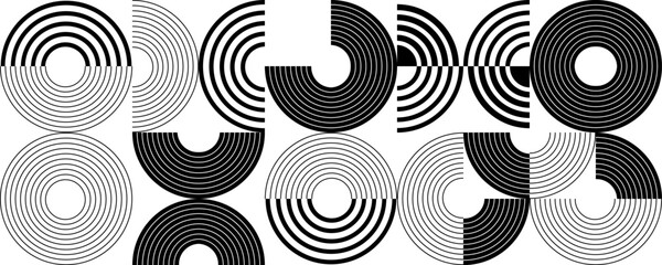Poster - Seamless geometric pattern in bauhaus style. Abstract modern black and white trendy background. Vector illustration isolated on white background.