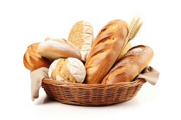 Aufkleber - A basket filled with a variety of delicious bread. Perfect for bakery promotions or food-related designs