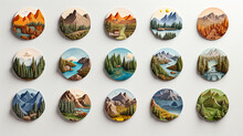 Set Of Round Icons With Various Landscapes