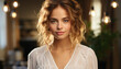 © djvstock - A confident young woman with long blond hair smiling indoors generated by AI