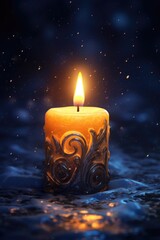 Aufkleber - A simple image of a lit candle sitting on top of a table. This versatile image can be used to create a cozy atmosphere or symbolize hope and inspiration in various designs and projects.