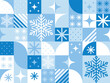 © Svetlana - Geometry square tile seamless winter pattern. Seasonal blue abstract background with geometric elements snowflakes and sparks. Endless mosaic ornament for design