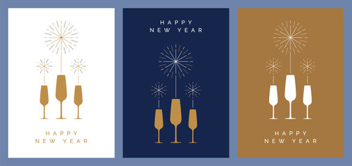 Wall Mural - happy new year design template with illustration of champagne glasses and fireworks. modern new year
