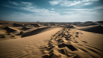 Wall Mural - Sunset over majestic sand dunes in arid Africa wilderness generated by AI