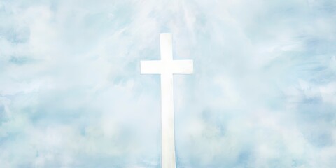 Wall Mural - Grungy abstract blue and white christian themed background with a cross.