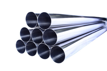 stainless steel pipes metal pipe piping water conduit isolated on background kroma key metallic piece