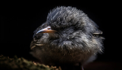 Sticker - Young bird looking at camera, fluffy feathers, blue background generated by AI