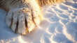 An artistic close-up of a polar bear's paw imprinted on freshly fallen snow, AI Generative.