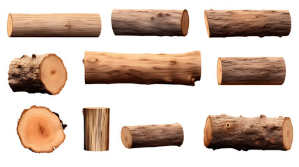 Wooden tree log trunk stump wood on transparent background cutout, PNG file. Many assorted different Mockup template for artwork design