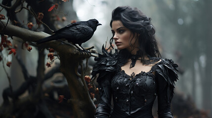 Poster - Mysterious Lady Raven in forest