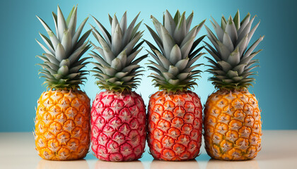 Wall Mural - Freshness and sweetness in a row pineapple, nature healthy dessert generated by AI