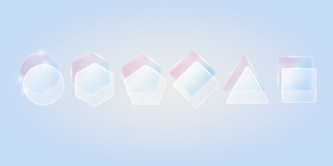 Poster - A set of simple geometric shapes in the style of glass morphism. Design elements for creativity.