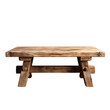 A rustic, heavy-set sturdy wooden coffee table with thick legs and a sturdy build, isolated on transparent background.