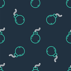Poster - Line Bomb ready to explode icon isolated seamless pattern on black background. Vector