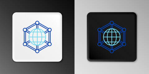 Poster - line global technology or social network icon isolated on grey background. colorful outline concept.