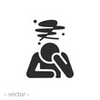 icon of human holding his head with his hand, man depressed, feeling sad, flat symbol on white background - vector illustration