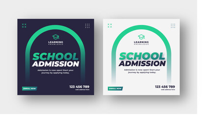 Wall Mural - school admission social media post web banner template, online education square post template