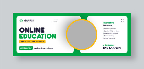 Wall Mural - online education social media facebook cover or web banner, school admission web banner template des