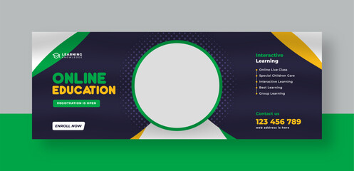 Wall Mural - online education social media facebook cover or web banner, school admission web banner template des